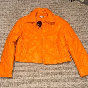 Orange Quilted Women's Jacket Size Small